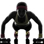 21975859 - one  woman exercising fitness workout push ups  in silhouette  on white background