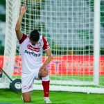 Kelvin Osorio de santa fe celebra el primer gola de su equipo durante el partido entre Cúcuta Deportivo y el Independiente Santa Fe por la fecha 11 de la Liga BetPlay DIMAYOR I 2020 Foto: VizzorImage / Ricardo Bejarano / Cont