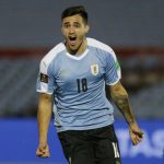 El Uruguayo Maximiliano Gómez celebra el segundo gol del equipo uruguayo. Pool via REUTERS/Matilde Campodonico