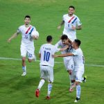 El festejo de Paraguay en Mérida tras el gol de Gastón Giménez.