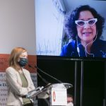 Entrega del premio alfaguara de novela 2021, a Pilar Quintana por su novela 'Los abismos'. En el atril Pepa Fernández, periodista. SANTI BURGOS-EL PAIS