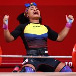 La ecuatoriana Neisi Dajomes reaccionando durante la final de la prueba de 76 kilos de halterofilia. 
REUTERS/Edgard Garrido
