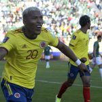 Roger Martínez de Colombia celebra el gol del empate ante Bolivia por las eliminatorias Suramericanas para Qatar 2022  Foto FCF