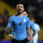 El  futbolista de Uruguay Giorgian de Arrascaeta celebrando tras marcar el cuarto gol de su equipo ante Bolivia. 
Pool via REUTERS/Pablo Porciuncula