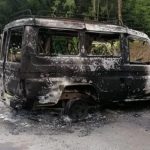 El vehículo de la Universidad de Antioquia fue quemado en Santa Fe de Antioquia. Hacía parte de un proyecto académico. Foto suministrada