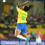 Bia Zaneratto integrante de la Selección femenina de fútbol celebra el paso a la final de la Copa América 2022 en donde se enfrentará con Colombia