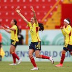 Mariana Muñoz celebra el único gol con el que Colombia Sub 20 derroto a Alemania en el mundial de la categoría