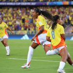 Jugadoras de la Selección Colombia Sub 20,celebran gol ante México.Foto FCF