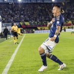 Leonardo Castro  celebra su gol en el triunfo de Millonarios 2-1 ante Nacional Foto @MillosFCoficial