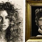 Los cuadros con los rostros de Shakira y Piqué vendidos en la subasta en Londres.