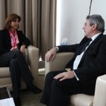 Canciller María Ángela Holguín y el Embajador permanente de Uruguay y Presidente del Consejo de Seguridad de la ONU, Elbio Roselli