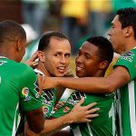 Jugadores de Nacional celebran Goleada al Bucaramanga