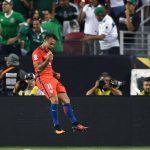 SANTA CLARA, CA - JUNE 18: Eduardo Vargas #11 of Chile celebrates after he scored a goal against Mexico during the 2016 Copa America Centenario Quarterfinals match play between Mexico and Chile at Levi's Stadium on June 18, 2016 in Santa Clara, California.   Thearon W. Henderson/Getty Images/AFP