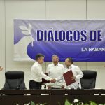 Presidente de la República, Juan Manuel Santos Calderón, y Rodrigo Londoño Echeverri, jefe de las Farc