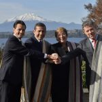 Los presidentes de Colombia, México, Chile y Perú, al término de la XI Cumbre de la Alianza del Pacífico, celebrada este viernes en Puerto Varas (Chile)