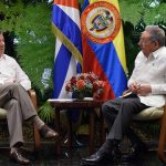Reunión de los presidentes de Cuba y Colombia, Raúl Castro y Juan Manuel Santos, este lunes en La Habana, durante la cual trataron temas de interés común para los dos países.