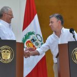 El Presidente Santos, al finalizar el Gabinete Binacional de 2018, agradeció a su colega peruano, Pedro Pablo Kuczynski, el interés de su país en profundizar la cooperación con Colombia en el posconflicto.
