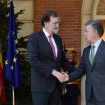 El Presidente del Gobierno Español, Mariano Rajoy, recibe al Presidente Juan Manuel Santos, este domingo en el Palacio de la Moncloa en Madrid, donde se reunieron para tratar temas de interés común para los dos países.