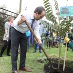 El director del Departamento Administrativo, Ernesto Lucena, lideró una actividad de plantación de árboles en el Centro de Alto Rendimiento de Bogotá